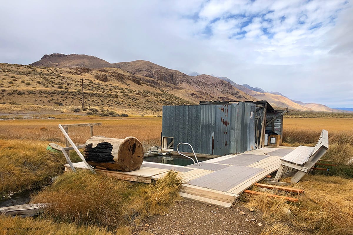 Rustic structure of Alvord Hot Springs in Oregon.